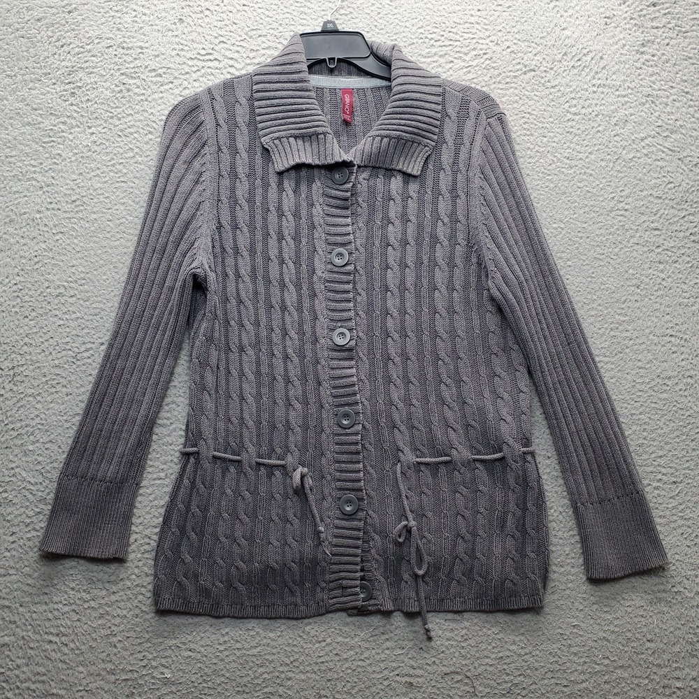 Gitano Longline Cardigan  Womens‎ 18/20W Gray Knit Tie Waist Collar Button Front